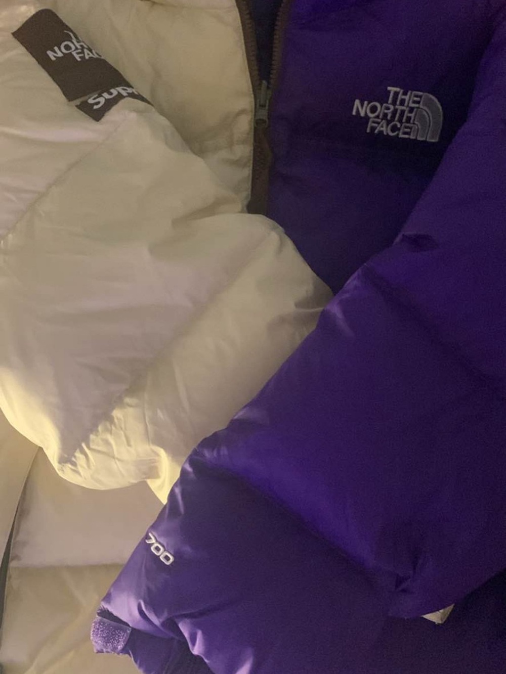 The North Face x Supreme Purple and white Split Nuptse Jacket